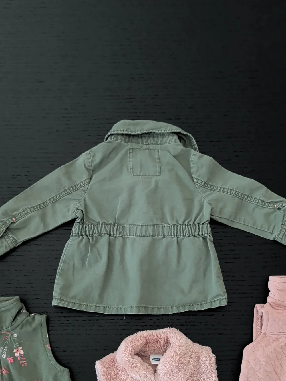 Lot 4 Olive Green Utility Jacket Faux Fur Vest Pink 9 / 12 Months Girl Pink
